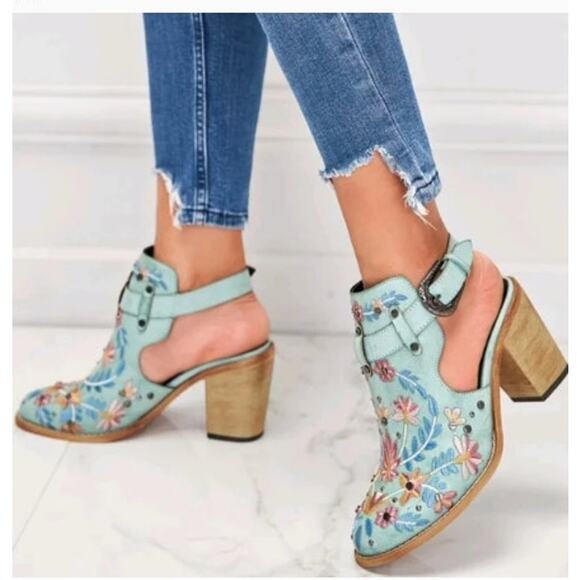 New NWOB Turquoise Floral Booties Size 10 Embroidered Boho Indy - Picture 5 of 15
